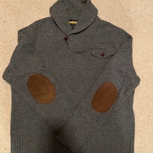 XL Men’s Ralph Lauren Rugby Cowl Shawl wool Pullover with suede  patches